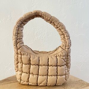 Expressions NYC Plush Quilted Shoulder Bag in Beige